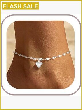 Ankle Bracelets Set Cuban Link Heart Bead Layered Chain Anklet Gift
